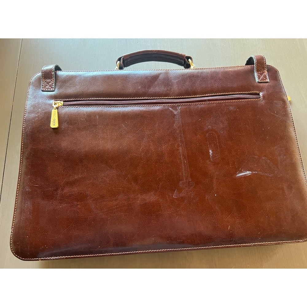 Vintage Fancy‎ Duck Italy Leather Briefcase Brown Brass Lock Attache Patina READ